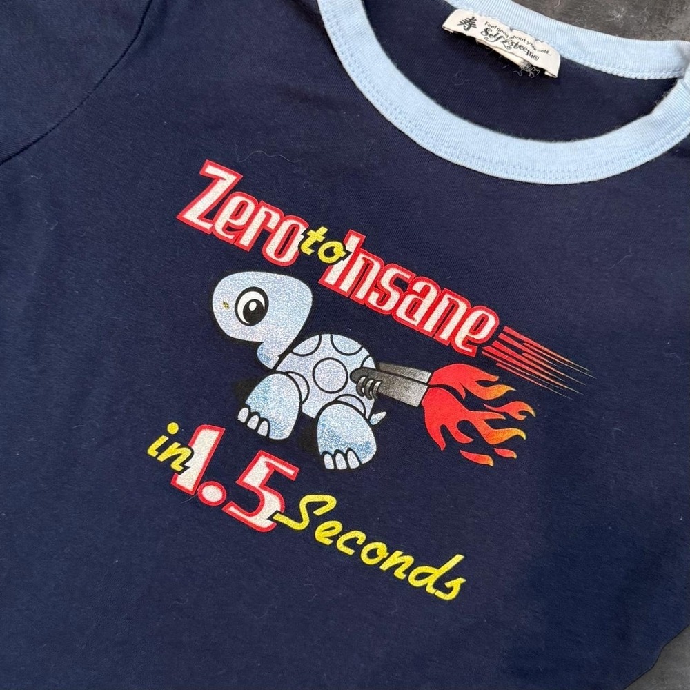 Vintage Self Esteem Navy Blue Turtle Ringer Baby Tee Women's Size XS-S 90s Y2K